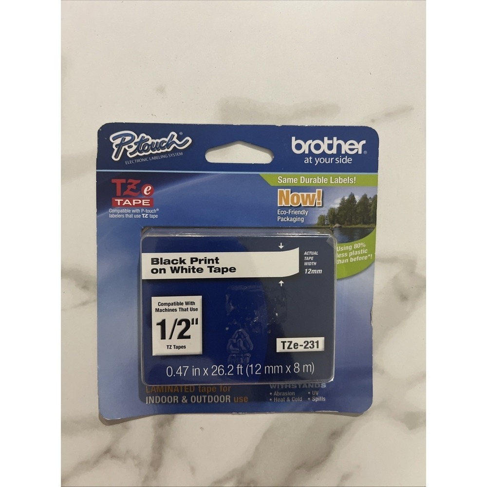 Brother TZe 231 P Touch Label Tape Black on White 12mm 0.47‎ inch x 26.2 ft